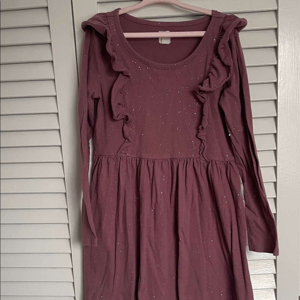 Girls' Ruffled Long Sleeve Dress - Purple